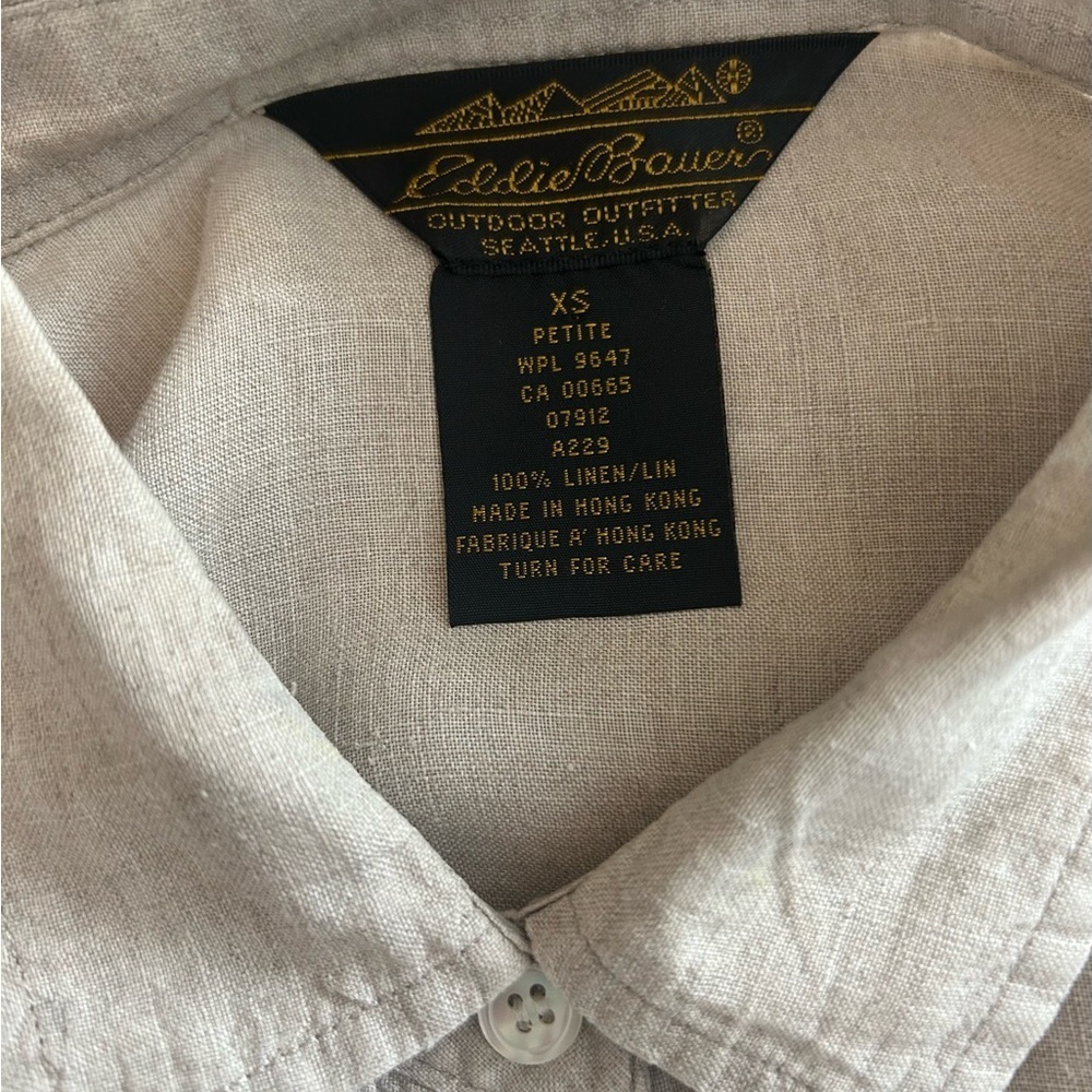 Eddie Bauer 100% Linen Embroidered Button Front Midi Dress Cream Tan Petite XS - Picture 2 of 13